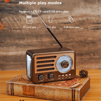 Portable Retro Radio Vintage Bluetooth Speaker FM/AM Radio Receiver with LED Flashlight, Supports TF Card, USB, AUX Play