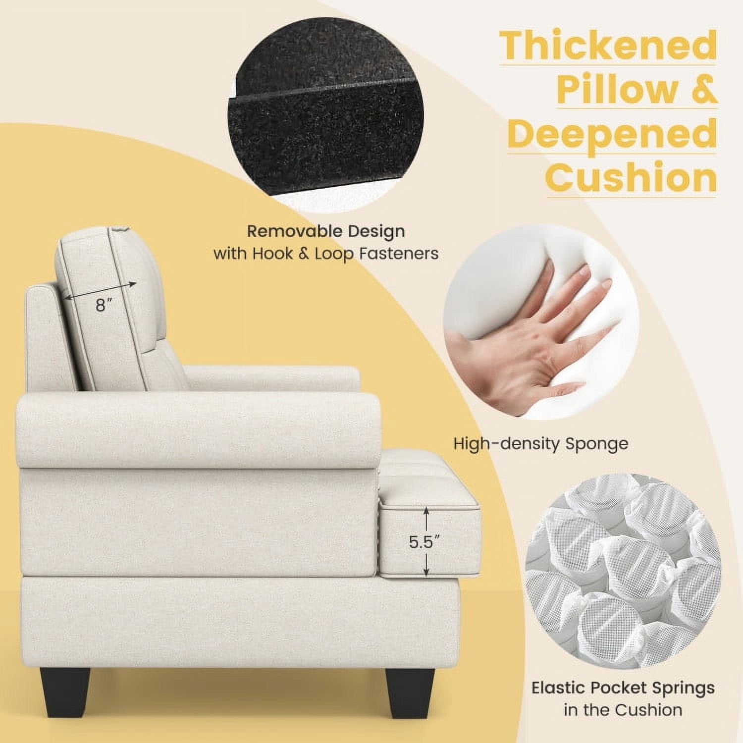 Demi Bonn Accent Chair, Upholstered Accent Armchair, Mid-century Modern Accent Armchair Tufted Linen Club Chair, for Living Room, Bedroom, Reception Room, Beige