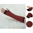 thumbnail image 2 of INSPIRE CHIC Women's Stripe Elbow Length Fingerless Thumb Hole Gloves Orange Red, 2 of 6