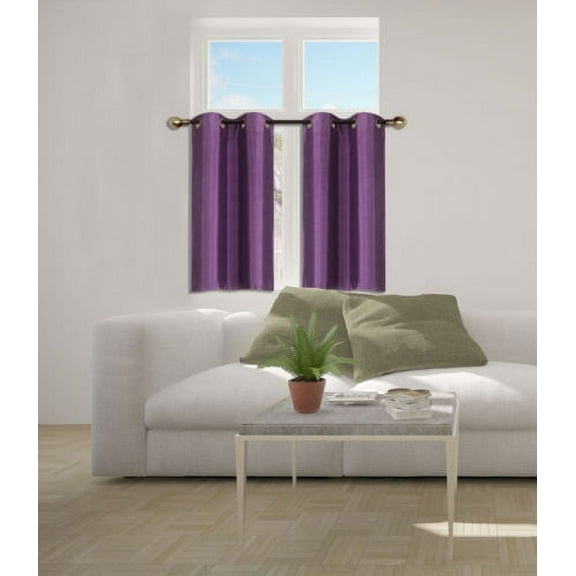 N25 Lilac 1-Set Solid Faux Silk Grommet Top Small Window Curtain, 2 Semi Sheer Tier Panels 30" W x 36" L (Each Tier)