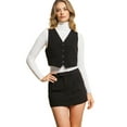 thumbnail image 3 of Love Tree Women's Juniors Cropped Button Down V-neck Mini Vest (Black, Small), 3 of 3