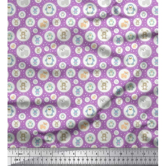 Soimoi Georgette Viscose Fabric Star & Cute Animals Kids Print Fabric by The Yard 42 Inch Wide