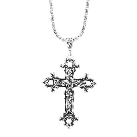 Vintage Cross Pendant Necklace Large Women's Necklaces Stainless Steel Chain Jewelry Accessories