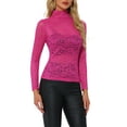 thumbnail image 4 of INSPIRAR CHIC Blusa de Encaje Floral Transparente de Manga Larga con Cuello Alto para Mujeres L Fucsia, 4 of 6