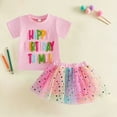 thumbnail image 2 of Bainana Summer Birthday Outfit Set For Kids Girls Happy Birthday Print Short Sleeve Tops And Polka Dot Tulle Skirt Set Cute Toddler Girls 2 Pieces Clothing Sets Pink Size 18-24 Months, 2 of 4