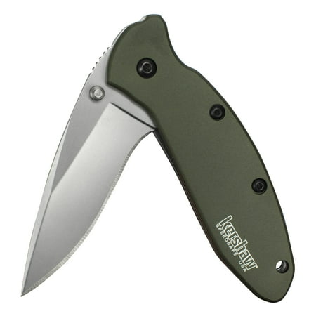 Scallion Liner Lock Knife - Kershaw Scallion, Olive Drab Pocket Knife (1620OL); 2.4” Bead-Blasted 420HC Steel Blade, Anodized Aluminum Handle, SpeedSafe Assisted Opening, Liner and Tip Lock, Single-Position Pocketclip; 2.5 OZ