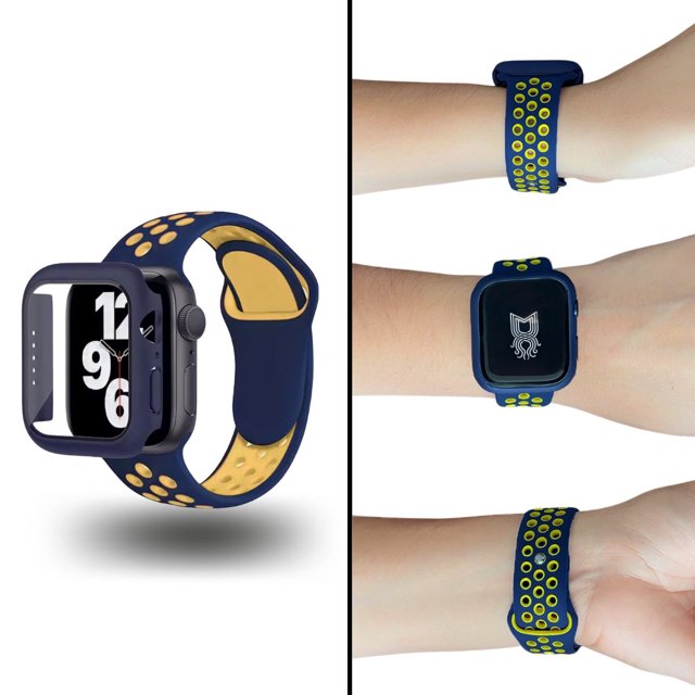 Correa para Apple Watch compatible con 42mm / 44mm + Case protector de pantalla con Cristal Templado. Estilo Sport, ideal para hacer ejercicio. Mamá Pulpo Sport con case