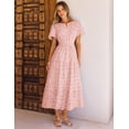 thumbnail image 3 of Merokeety Womens Summer Dresses Boho Floral Eyelet Lace Tiered Flowy Maxi Dress Pink l, 3 of 5