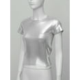 thumbnail image 5 of zdhoor Womens Metallic Glossy Short Sleeve Tops Slim Fit Party Shirt Festival Rave Dance Costume Silver XL, 5 of 7