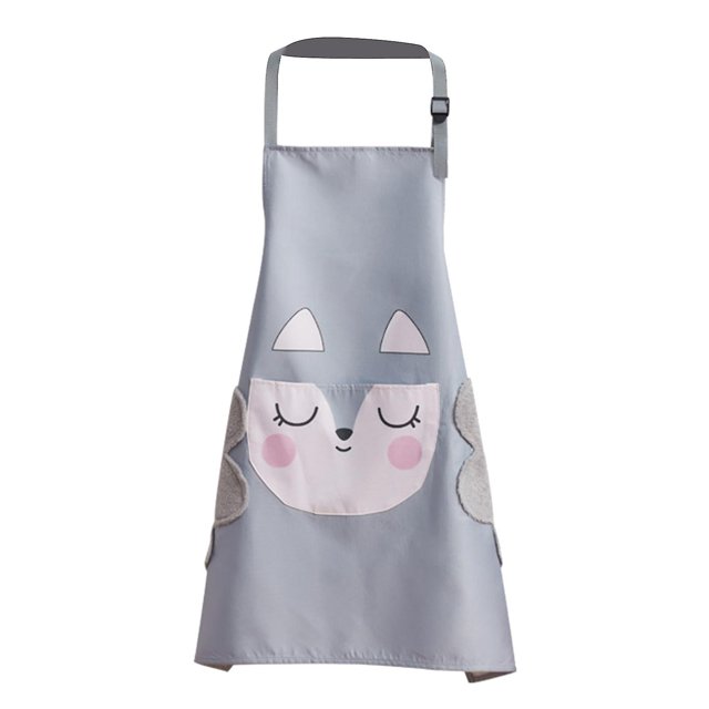 Delantal de cocina sin mangas ajustable cómodo patrón de zorro de dibujos animados delantal limpiable para cocina