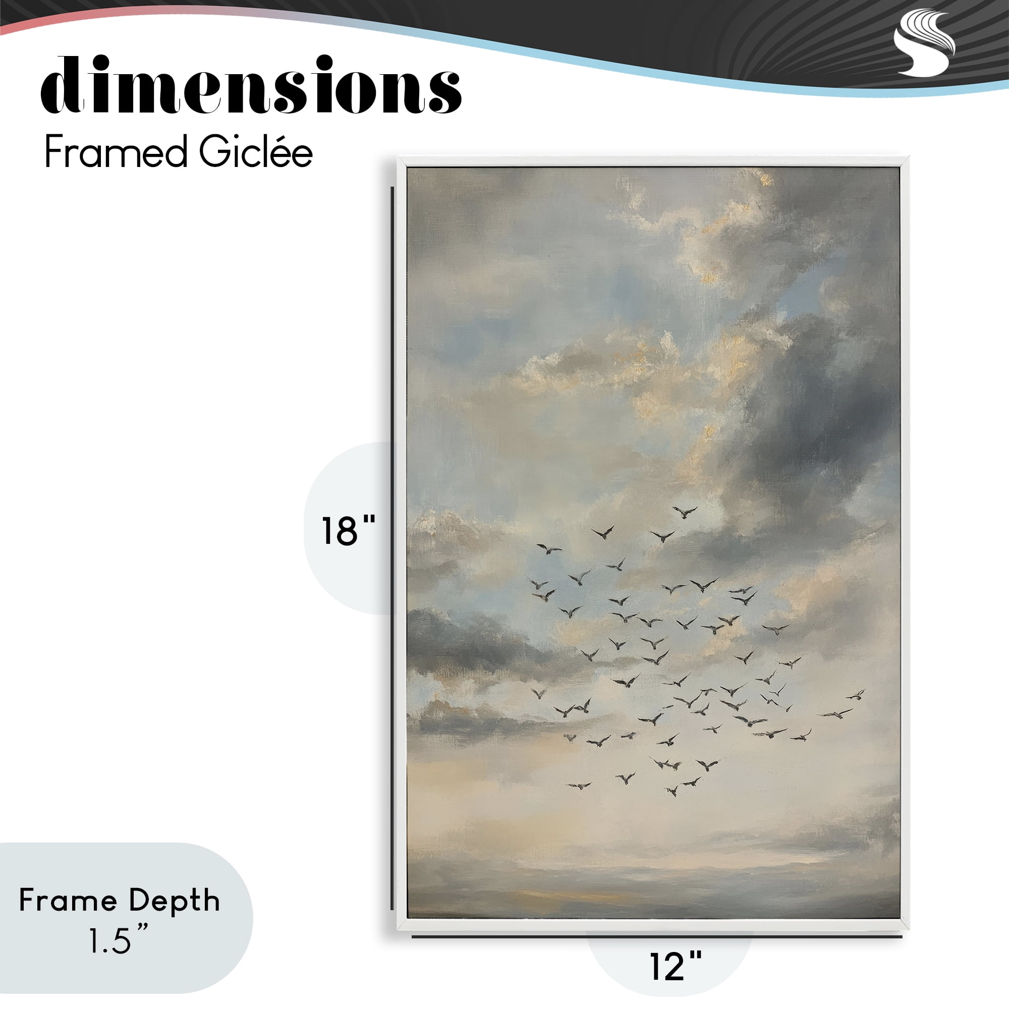 Stupell Industries Birds in the Clouds at Dusk White Framed Giclee Art, design by Petal Prints Design