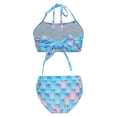 thumbnail image 2 of TiaoBug Girls 2 Pcs Mermaid Bikini Sets Shiny Halter Ruffles Crop Top with Triangle Brief Bathing Suit Tankini Blue 150, 2 of 5