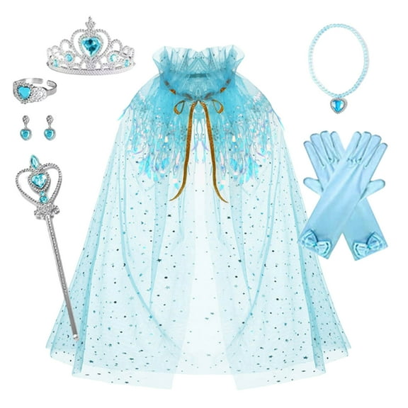 EHRWE Toddler Girl Clothes Girl's Party Set With Star Wand Glitter Headband Jewelry Cape For Birthday Dress Up Cloak One Size