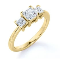 JeenMata Modern 0.50 Carat Princess Cut Diamond - 3 Stone Engagement Ring - Past Present Future Ring - 10K Yellow Gold