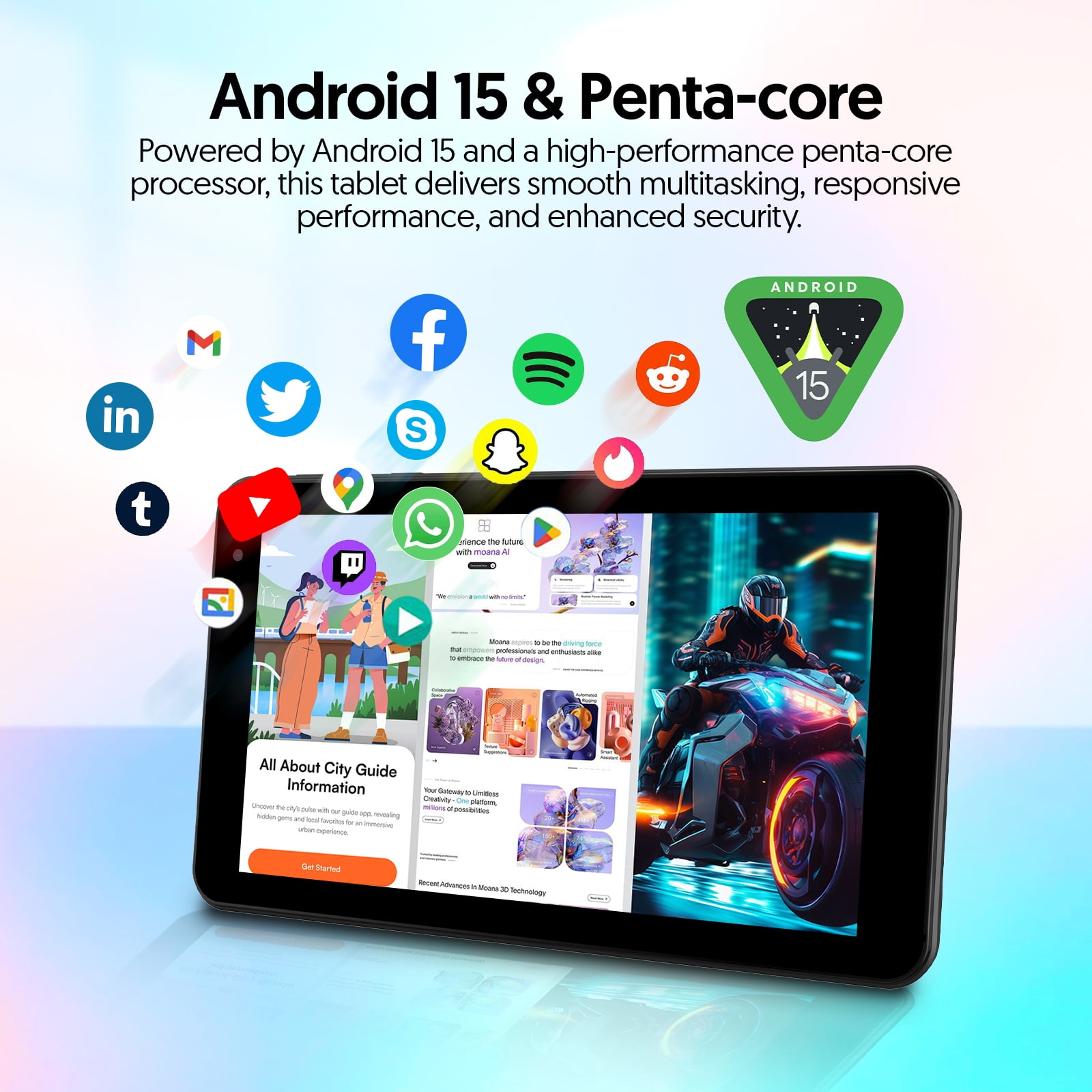 Tablet 7 inch Android 15 Tablet, 3GB RAM 32GB ROM 1TB Expandable,Penta-core Processor Tablet PC，Wi-Fi 6, 5G dual-band，3000mAh Battery, Dual Camera, Educational, Games