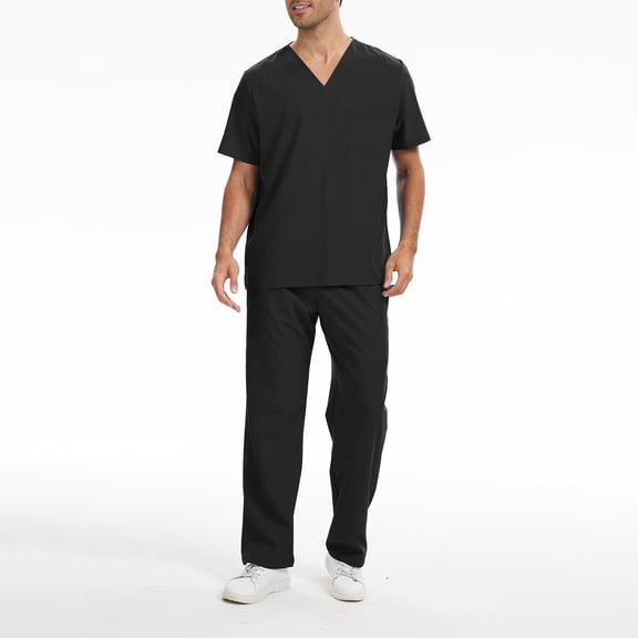 Scrubs for Men Set V-Neck Top & Straight Leg Pants Elastic Drawstring Waist Water-Resistant Uniforms, XL