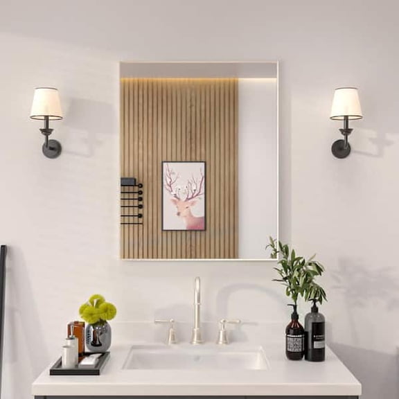 Niveal Aura 24in Wx30in H Rectangular Framed Wall Bathroom Vanity Mirror in Matte Black