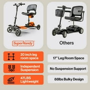 SuperHandy 4-Wheel Mobility Scooter - Lightweight, Foldable, 48V 2Ah Li-Ion Battery, Adjustable, Flat-Free Tires, 330lbs Capacity (Orange & Black)