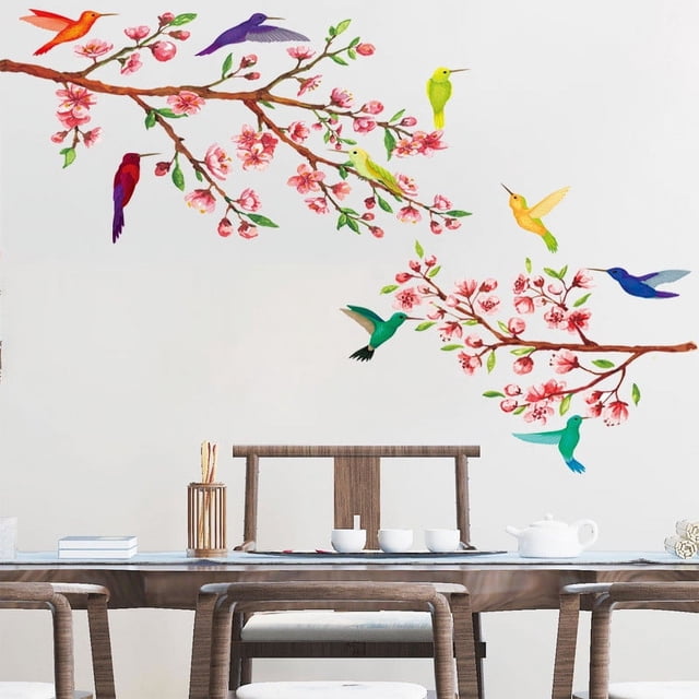 TIMIFIS Sticker Sticker Bird Peach Flower Wall Decal Wall Decal Wall Decor Hummingbird Home Decor
