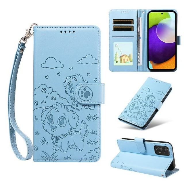 Funda Cartera GANGXUN con Diseño de Perrito en Relieve para Samsung Galaxy A52/A52s , Protección 360° con Ranuras y Correa Desmontable