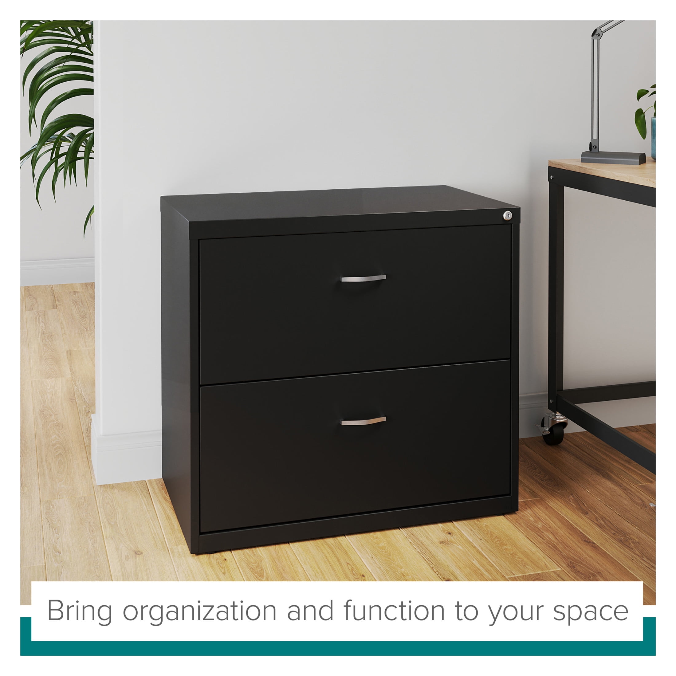 Space Solutions 30 inch Wide 2 Drawer Lateral File Cabinet for Home or Office, Black