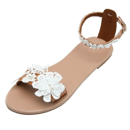 

Womens Sandals Women S Summer Non Slip Lace Flowers Buckle Strap Flat Beach Open Toe Breathable Sandals Shoes Women S Sandals Artificial Leather Brown 42