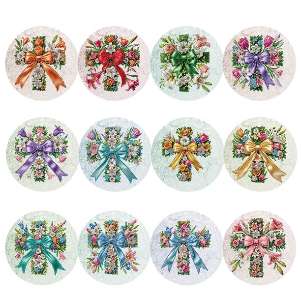 Tarjetas Arte Diamantes Felicitación Pintura para Adultos (12pcs Flower Cross)