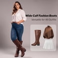 thumbnail image 6 of Love Steetly Women's Extra Wide Calf Knee High Boots, Vintage Faux Leather Double Buckle Block Heel Boots., 6 of 8