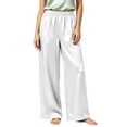 thumbnail image 3 of Bloomae Womens Silk Satin Wide Leg Pajama Sleep Pants Casual Loose Soft Lounge Pants Elastic High Waist Pj Bottoms with Pockets, 3 of 10