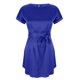 thumbnail image 5 of Vestido de Manga Corta para las Mujeres, Color Sólido Encaje Hasta Cintura Retracta Satén Tenedor Dividido, Cuello Redondo Midi, 5 of 8