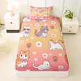 thumbnail image 4 of Manfei Cute Pet Kitten Twin Sheets, Cartoon Groovy Flower Bedding, Peach Pink, 3pcs, 1 Flat Sheet, 1 Fitted Sheet and 1 Pillowcase, 4 of 6