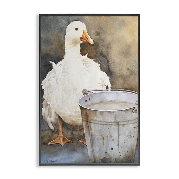 Stupell Industries Duck & Country Pail Animals Painting Black Framed Art Print Wall Art, 12 x 18