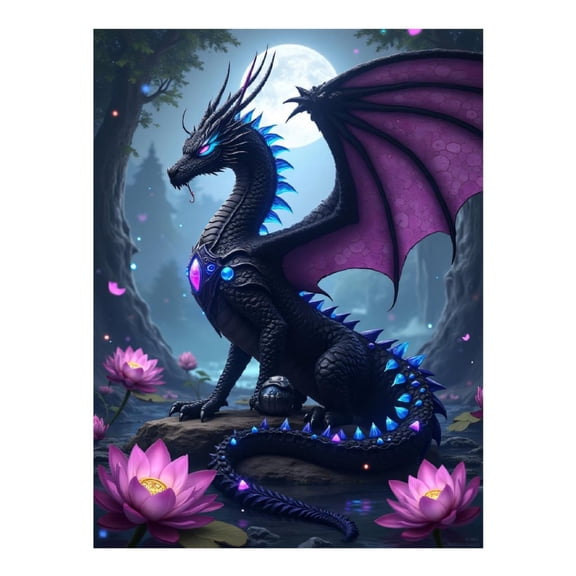 Diamond Art Kit for Adults, Cool Dragon Black Flower Print No.161 Diamond Painting for Adults Beginners, 5D DIY Diamond Art Painting Kits, Colorful Diamond Painting Craft for Home Decor 12x16