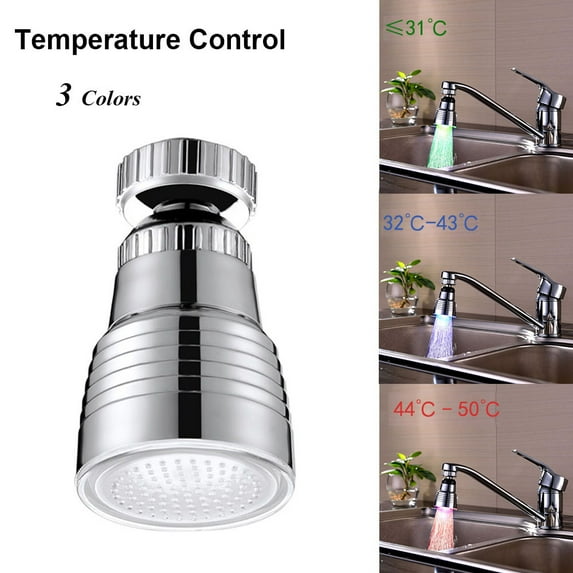 360° Rotation Automatically RGB Shower Kitchen Water Tap Glow LED Faucet Temperature Sensor Light Hydroelectric Power TEMPERATURE CONTROL 3 COLORS