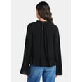 thumbnail image 3 of Time and Tru Women's Ruffle Neck Blouse with Long Bell Sleeves, Size XS-XXXL, 3 of 5