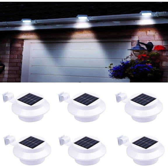 6-Pack Solar Gutter Led Lights, Outdoor Solar Fence Lights Deck Lights for Eaves Garden Landscape Yard (White)