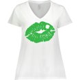 thumbnail image 3 of Inktastic St. Patrick's Day Lucky Lips with White Shamrock Women's Plus Size V-Neck T-Shirt, 3 of 5