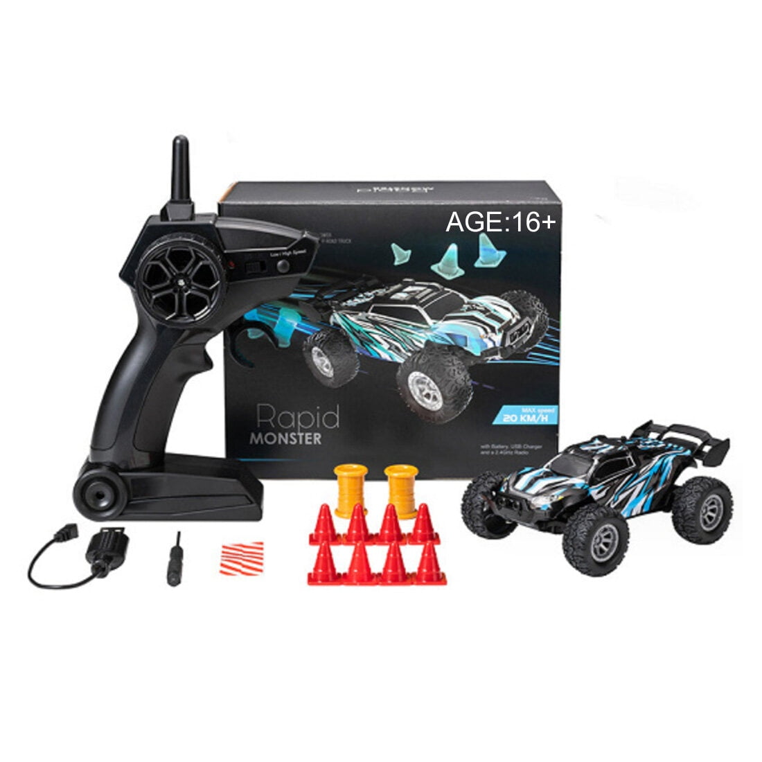1:32 Scale RC Drift Off-Road Vehicle, 2.4G 4WD High Speed Remote Control Truck, Full-Scale Synchronous Controller, Ready-to-Run Mini Crawler Car for Adults - Blue