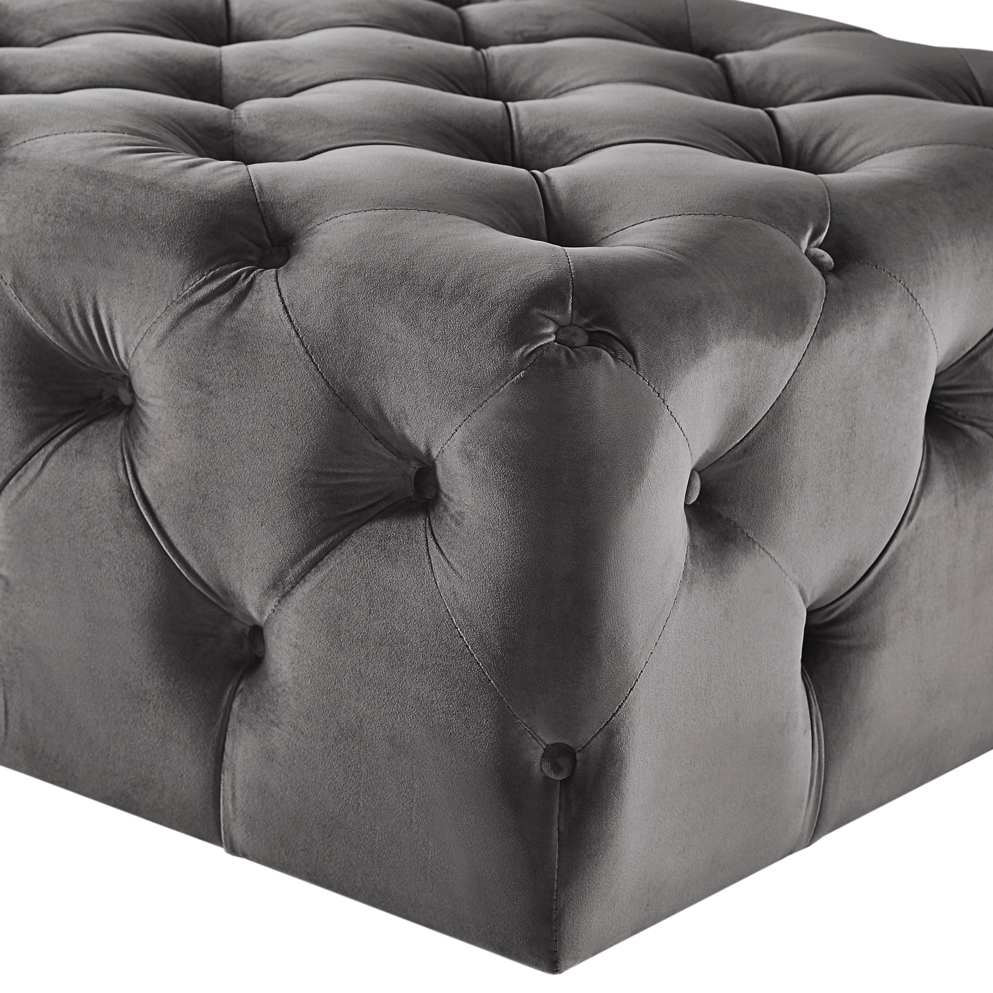 Weston Home Bowman Rectangular Tufted Ottoman with Casters, Dark Grey Velvet