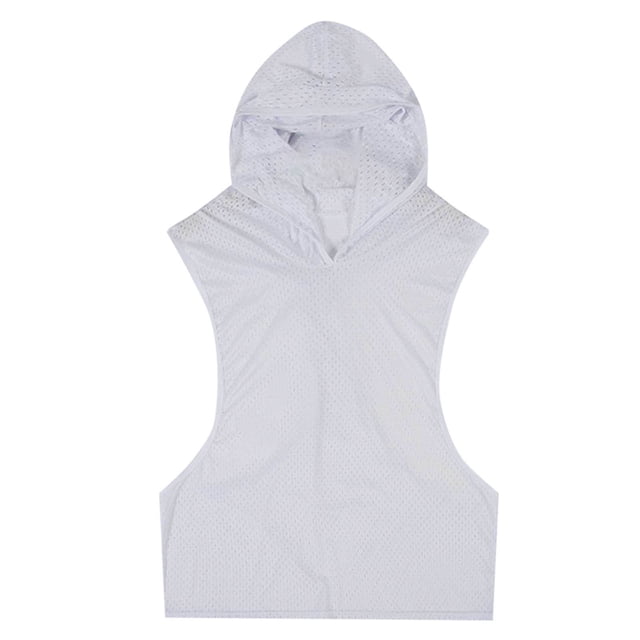 Chbgutlmr T Shirts for Man Sleeveless Hooded Racerback Solid Color Breathable Sports Loose Workout Tops