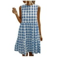 thumbnail image 1 of Robe Babydoll Décontractée d'Été Sans Manches pour Femmes, Col Rond, Fluide, à Volants, en Coton et Lin, Robe Débardeur, Robe à Carreaux avec Poches, 1 of 7