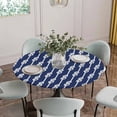 thumbnail image 5 of Navy Blue Knot Round Tablecloth for 55-60 Inch Tables, Fitted Table Cover with Elastic Edge, Nautical Striped Monochrome Ocean Waterproof Outdoor Table Cloth Protector for Patio Garden Dinner Picnic, 5 of 9