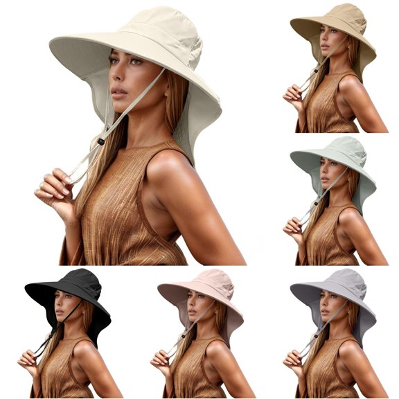 Xijirk Sun Hat with Oversized Curved Brim and Rear Neck Cover Area for Outdoor Gardening Casual Outing Daily Walk for Adult Fixed Chin Strap Sun Head Accessory,Beige,One Size