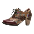 thumbnail image 6 of Womens Ethnic Dress Ankle Boots Boho Floral Leather Pointed Toe Lace up Stacked Heels Oxfords Combat Booties, 6 of 8