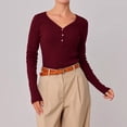thumbnail image 2 of RXMEKW Long Sleeve V-Neck Base Layer Shirt For Women, Casual Solid Color Polyester Top, 2 of 9