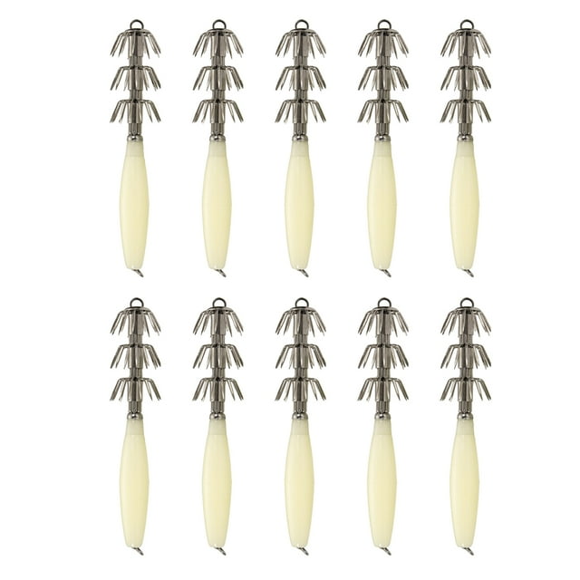 Crochets de Calmar à Trois Couches Efficaces pour Éviter le Découplage, Rotation, ABS Noctilucent, Acier à Haute Teneur en Carbone, Crochets Rigides et Tranchants pour Parapluie, Leurres, Couleur Lumineuse, 10 Pcs