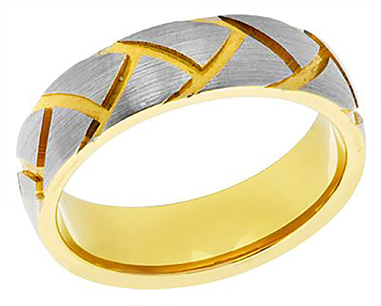 14K White-Yellow Gold 6mm - Two Tone Men's Wedding Band In Satin Finish Mbm0131 60m4jjj - Foto 6