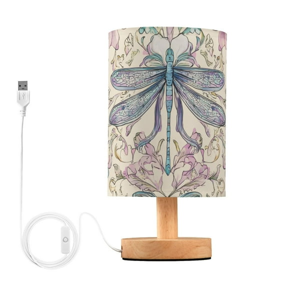 Dragonfly Flowers Bows Vintage Style Table Lamp with USB Port LED Warm Light Lamp Night Light Home Decor