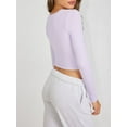 thumbnail image 4 of xiaxaixu Hauts Courts d'Été Slim pour Femmes Couleur Unie Manches Longues Col Rond Montre Nombril Mode Urbaine, 4 of 5
