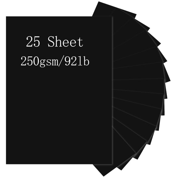 Pinovk Black Cardstock, 25 Sheets 8.5 x 11 Black Paper, 250gsm/92lb Card Stock Printer Paper for Halloween, Christmas, Invitations, Crafts, DIY Cards, Scrapbooking, and Stationery Printing